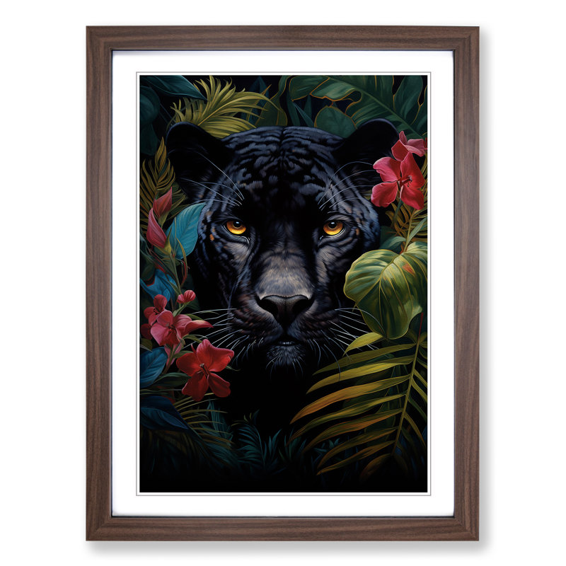 Panther Symbolism - Single Picture Frame Print on Wood, 46cm H x 34cm W, Walnut Framed