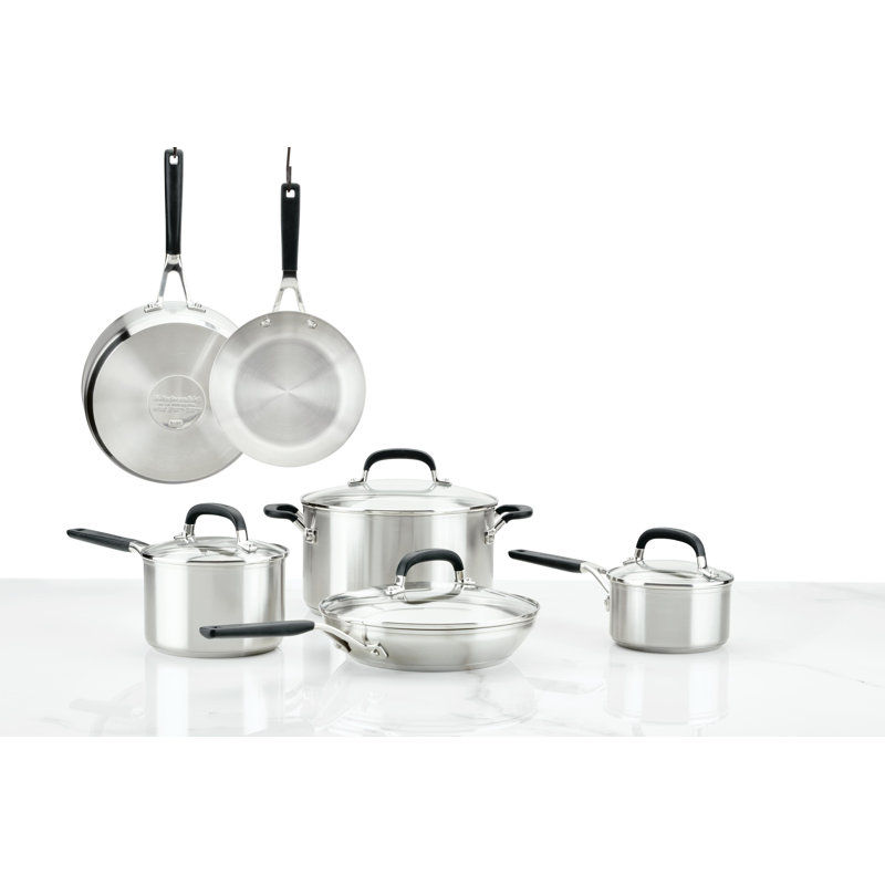 KitchenAid Stainless Steel Cookware Pots and Pans Set, 10 Piece, Brushed Stainless Steel