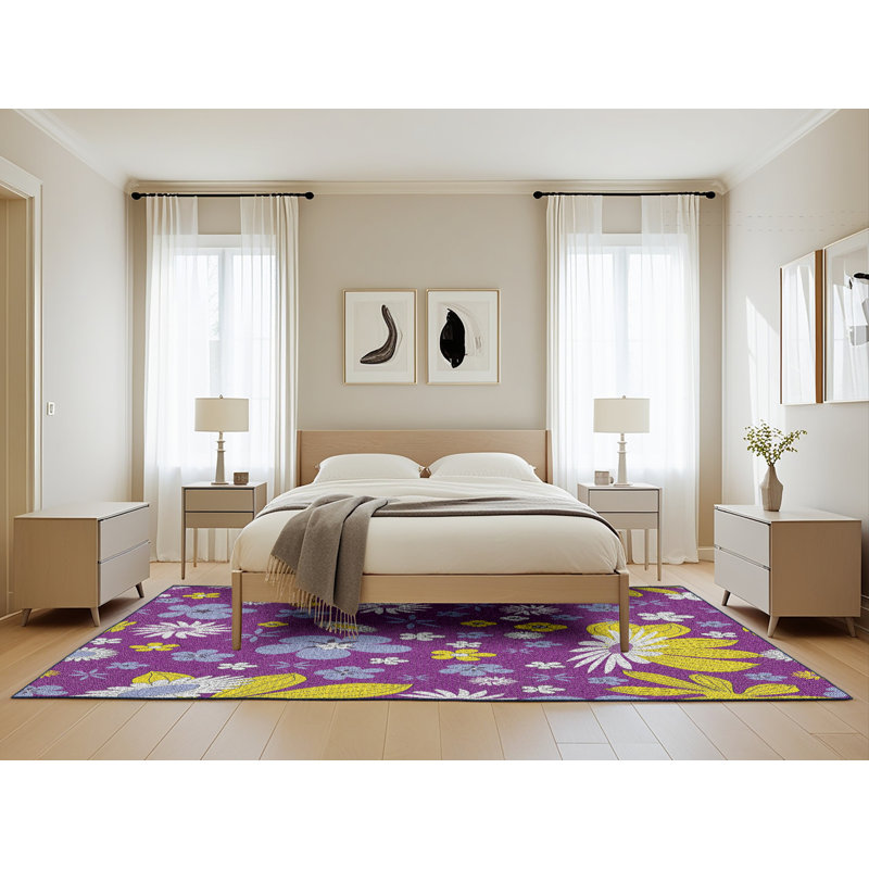 Tapis mauve à motif floral Shakir, Rectangle 5 pi x 8 pi