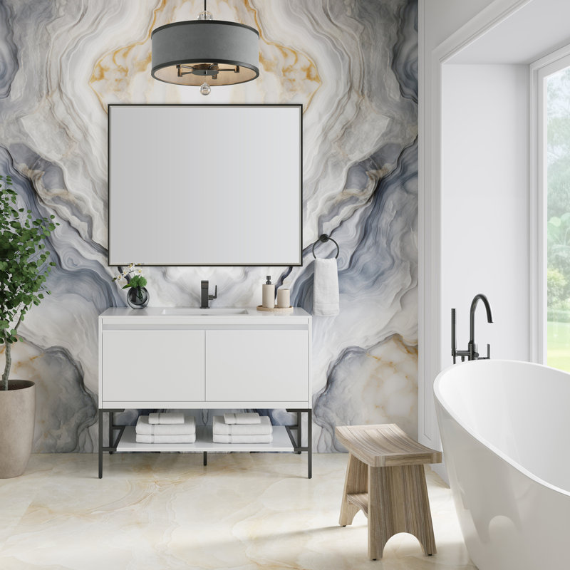 Mantova 47.25'' W Single Vanity, Glossy White/Champagne Brass, Glossy White
