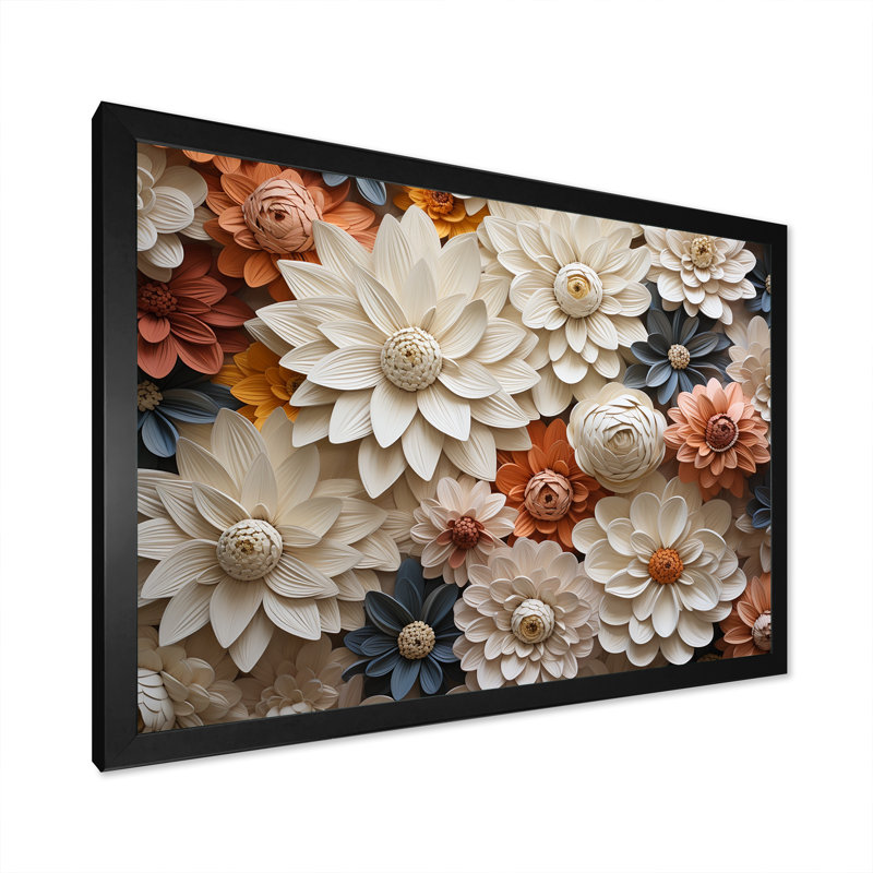 Minimalisme beige, collage Zinnias sur toile, Cadre simple noir, H 12 po x l 20 po x P 1 po