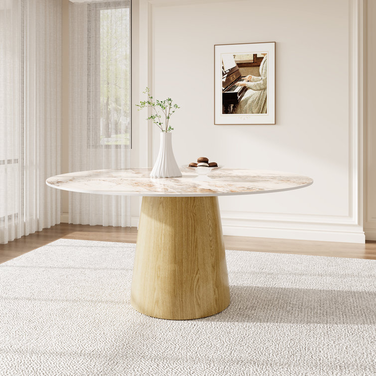 Modern Round Dining Table With Solid Wood Pedestal For 4-6 people