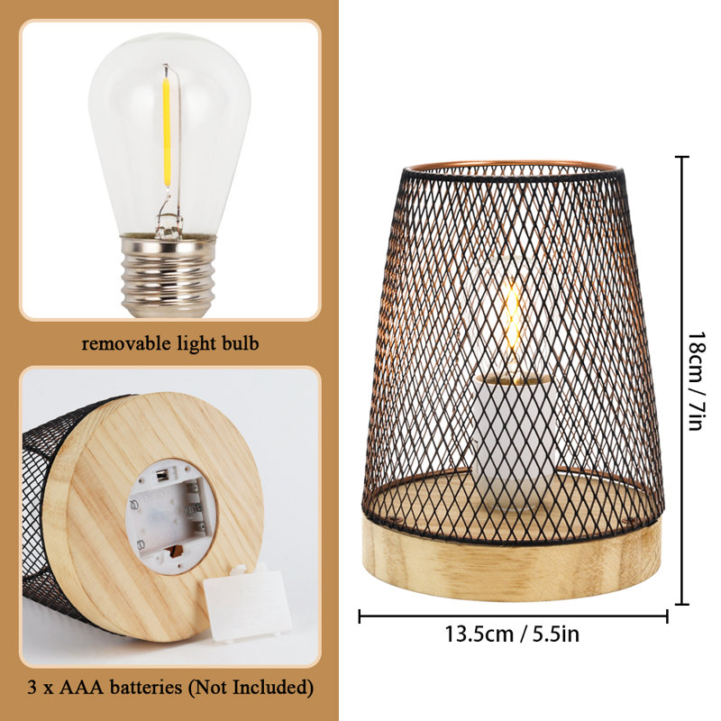 Set of 2 Metal Mesh Table Lamp LED Cordless Lamp Battery Powered with 6-Hours Timer 