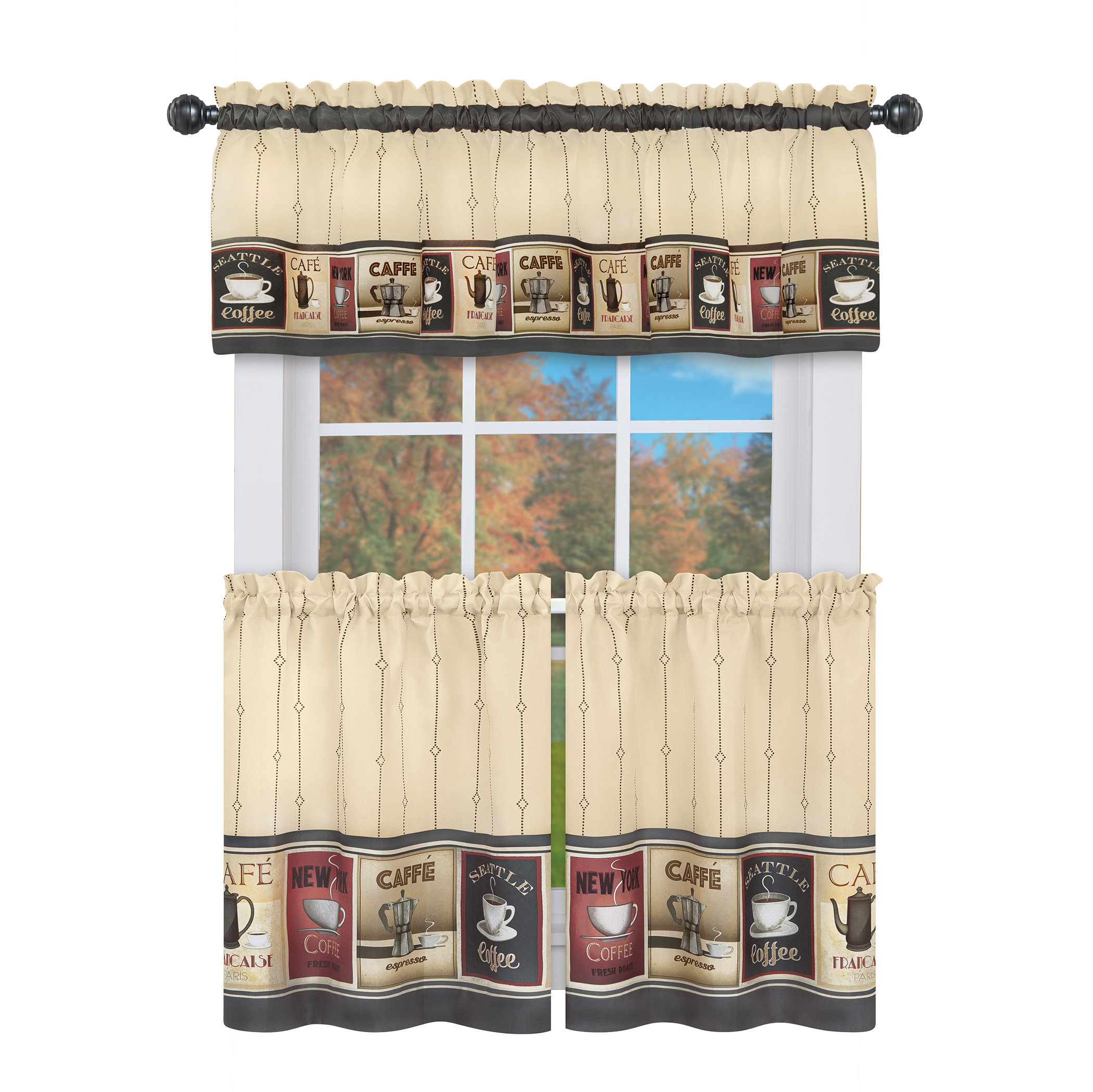Grey Cafe Embroidered Curtain Set main image 1