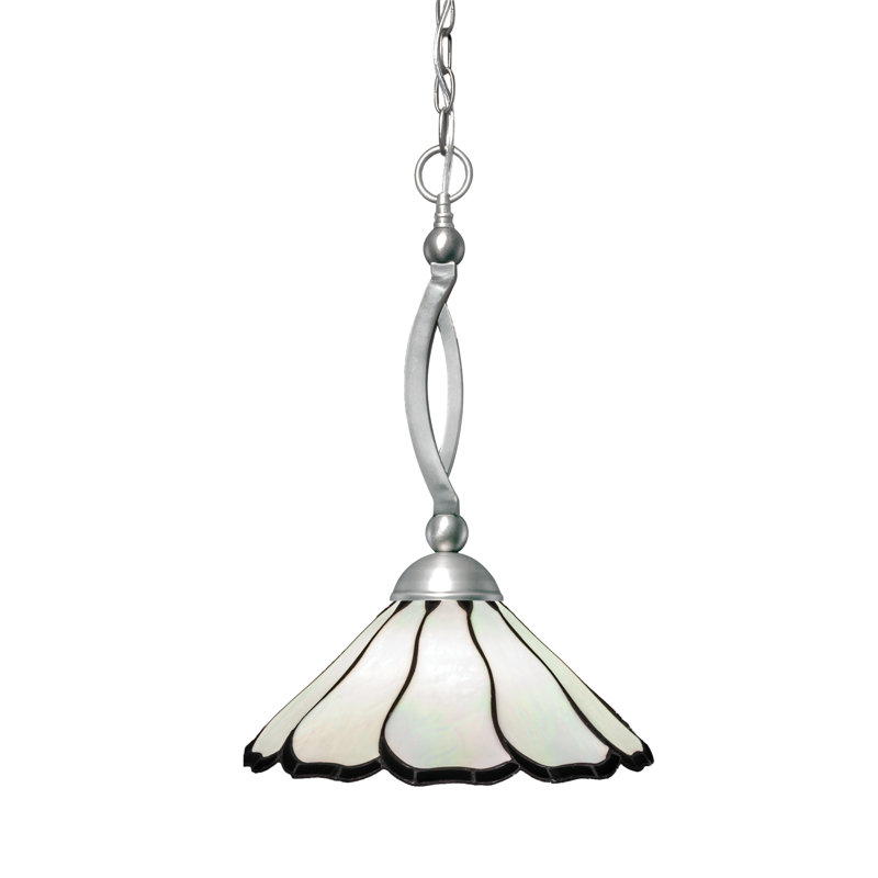 Bow Chain Hung Pendant Glass, Brushed Nickel, 20.25", Italian Marble