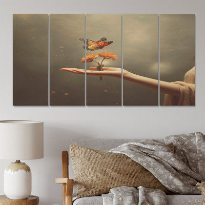 «Blossoming Butterfly Blessing», impression d'art mural Yoga - 5 panneaux égaux