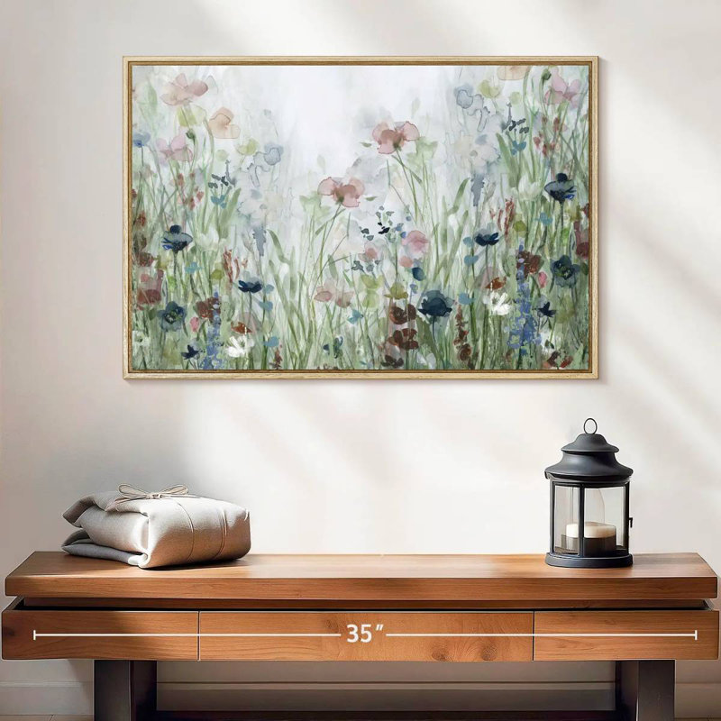 Champs de fleurs sauvages, 25 po x 17 po, Cadre flottant en bois naturel