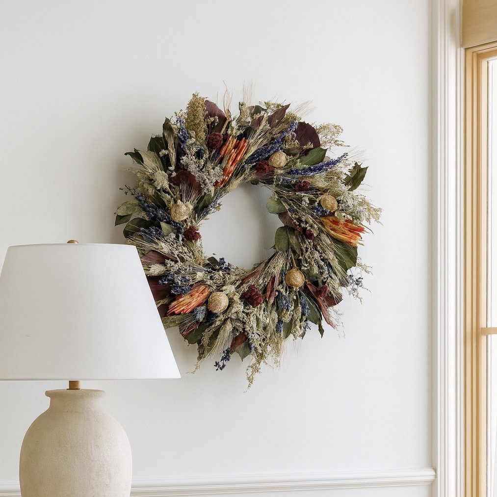 Primrue 30" Handcrafted Fall Floral Wreath, 22" H x 22" W x 6" D