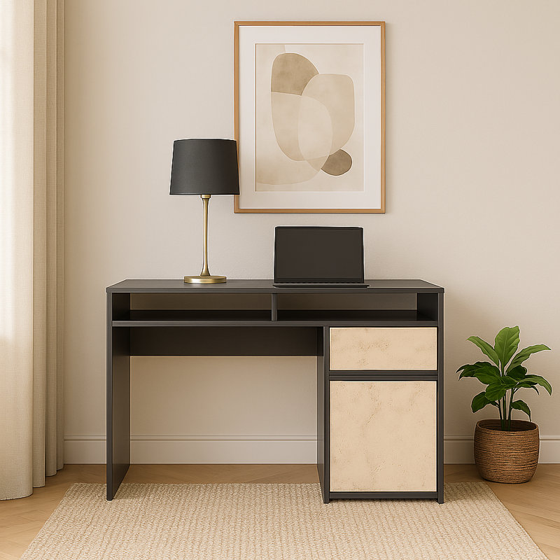 Isla 100cm W Writing Desk with Storage, White/White