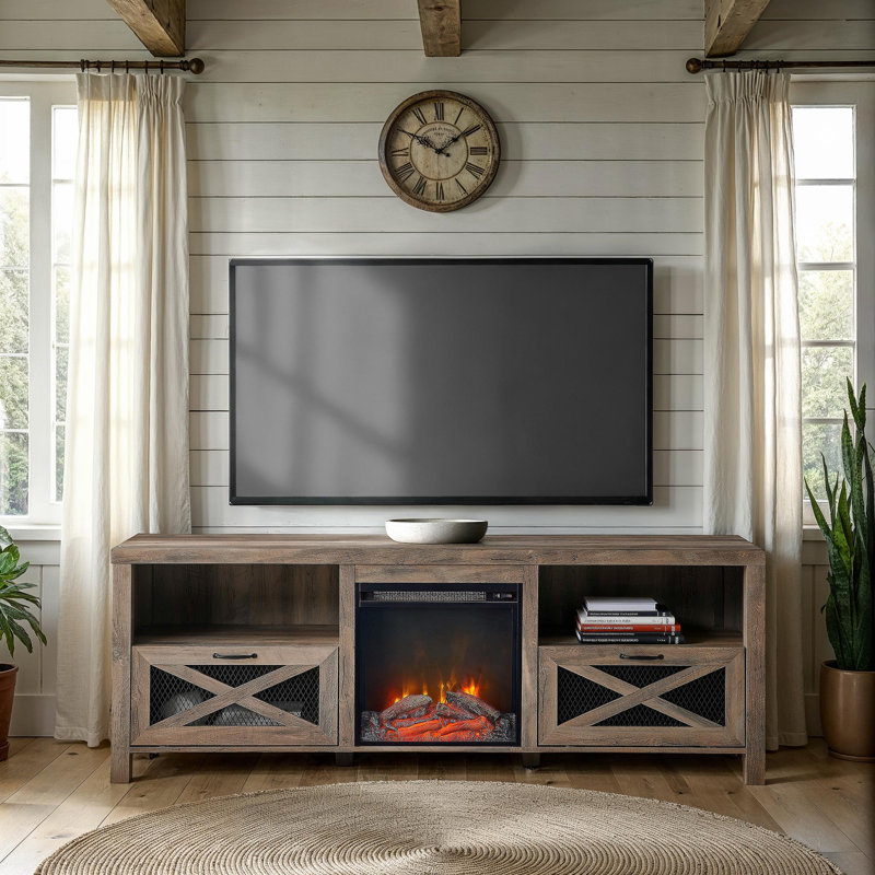Tansey 70" Electric Fireplace Media Console, Gris délavé