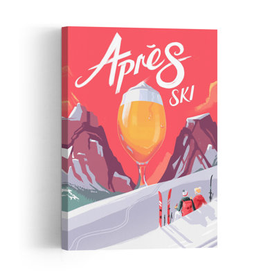 Retro Apres Ski Celebration Retro Vintage Abstract Landscape Mountain Wall Art Print by Mark Harrison - Wrapped Canvas Print