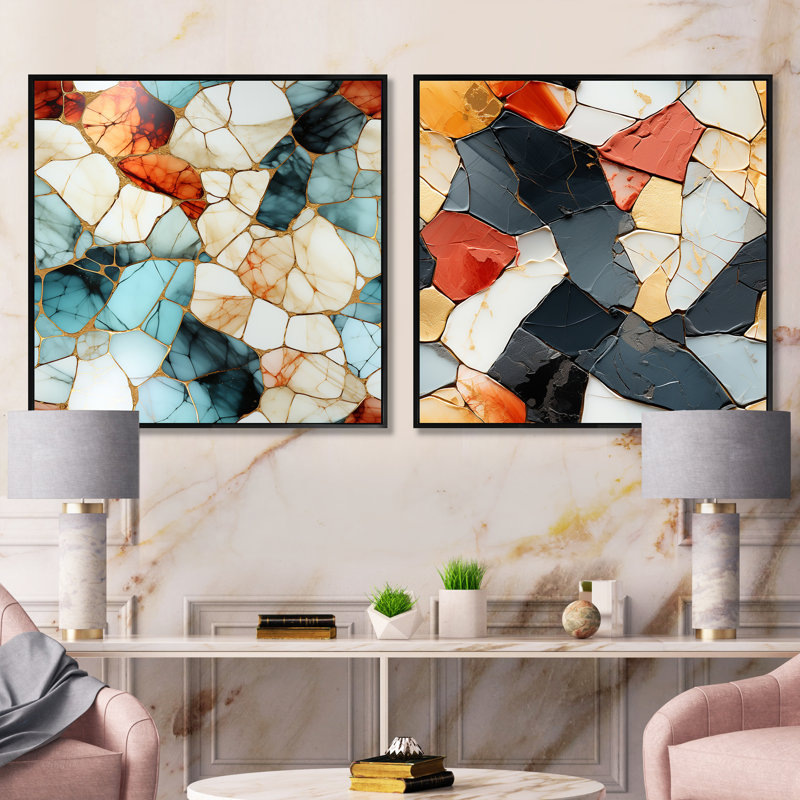 Daimond - Ensemble de 2 collages carrés abstraits, Cadre flottant noir, H 36 po x l 73 po