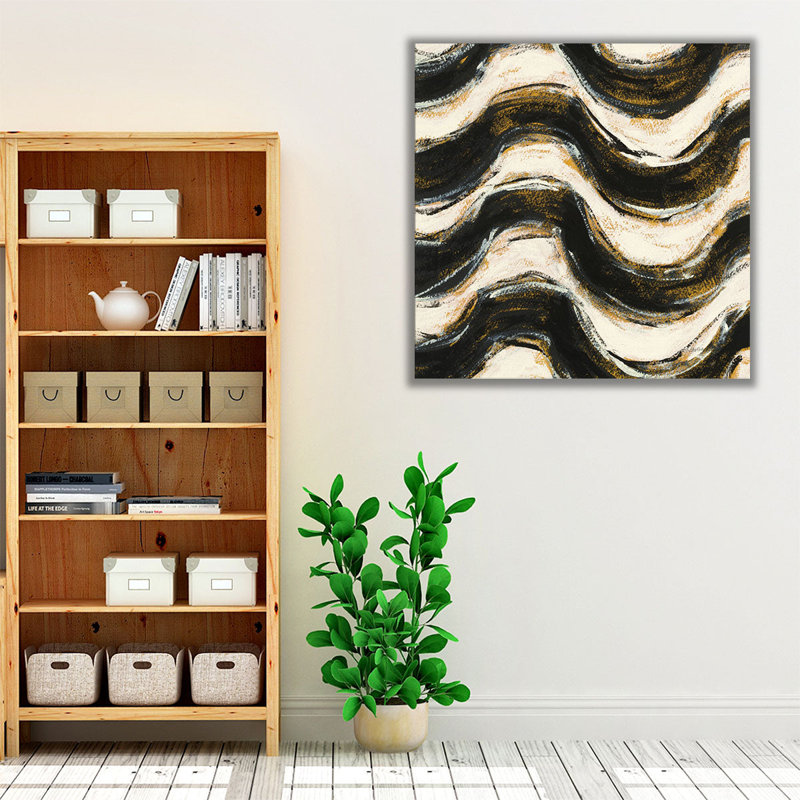 «Black and Gold Geometric V», reproduction d'art sur toile, H 40 po x l 40 po