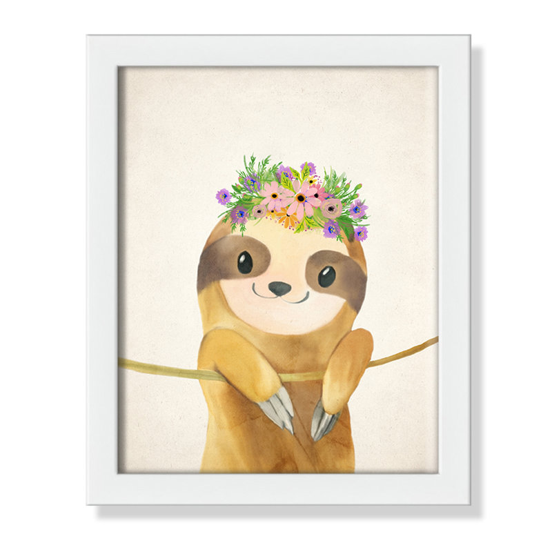 Sloth floral 1, H 11 po x l 9 po x P 1,19 po, Cadre boîte à grain de bois noir
