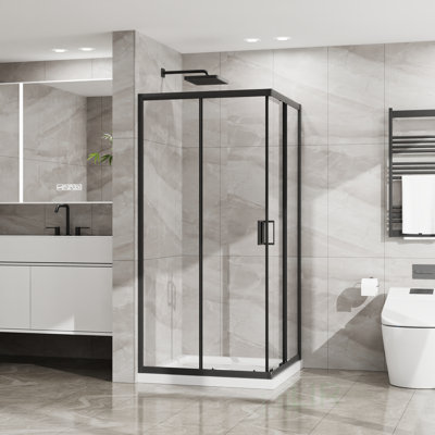 Corner Shower Enclosure With Clear Tempered Glass, Sliding Door, And Aluminum Frame For Modern Bathrooms, Shower Door