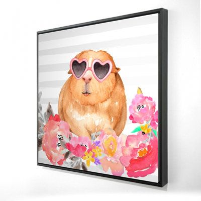 Guinea Pig with Glasses Canvas | Brown Framed Bedroom Decor