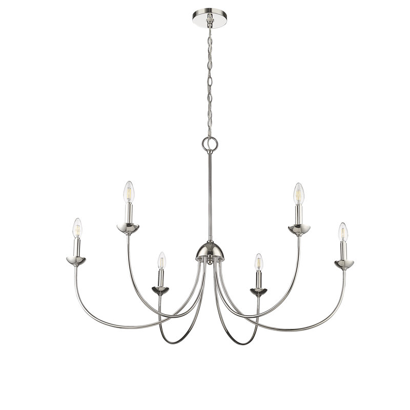 Lustre classique / traditionnel à 6 lumières de 29 po de large Huxley, Nickel poli