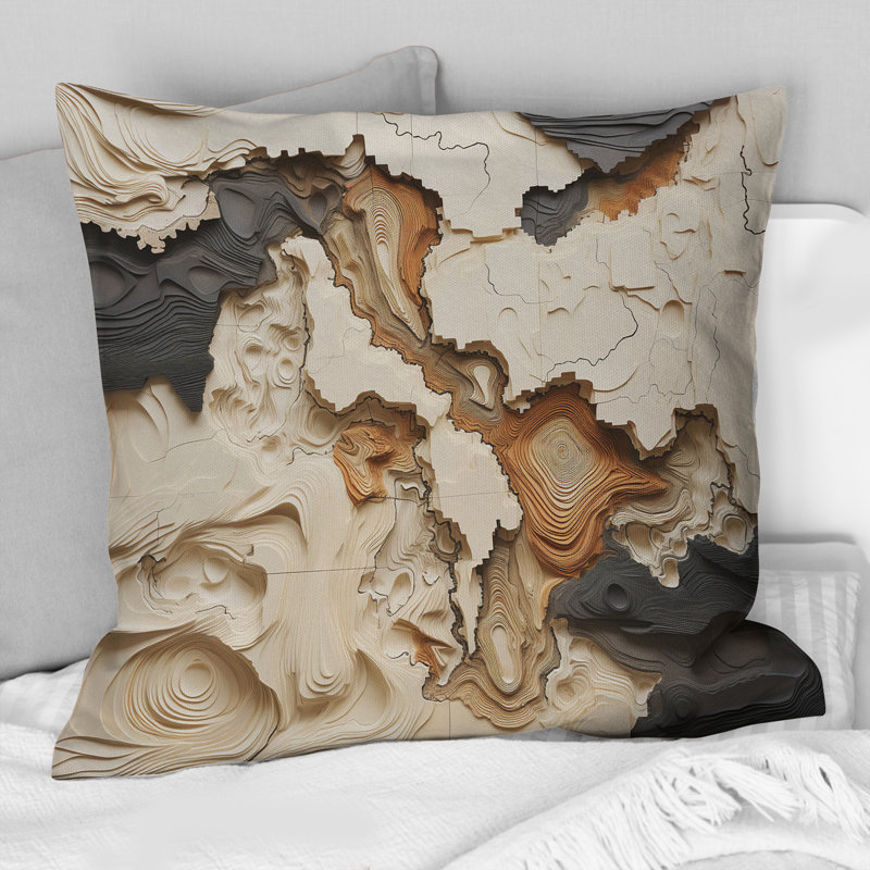 Beige And Brown African River Collage - Abstract Shapes Printed Throw Pillow