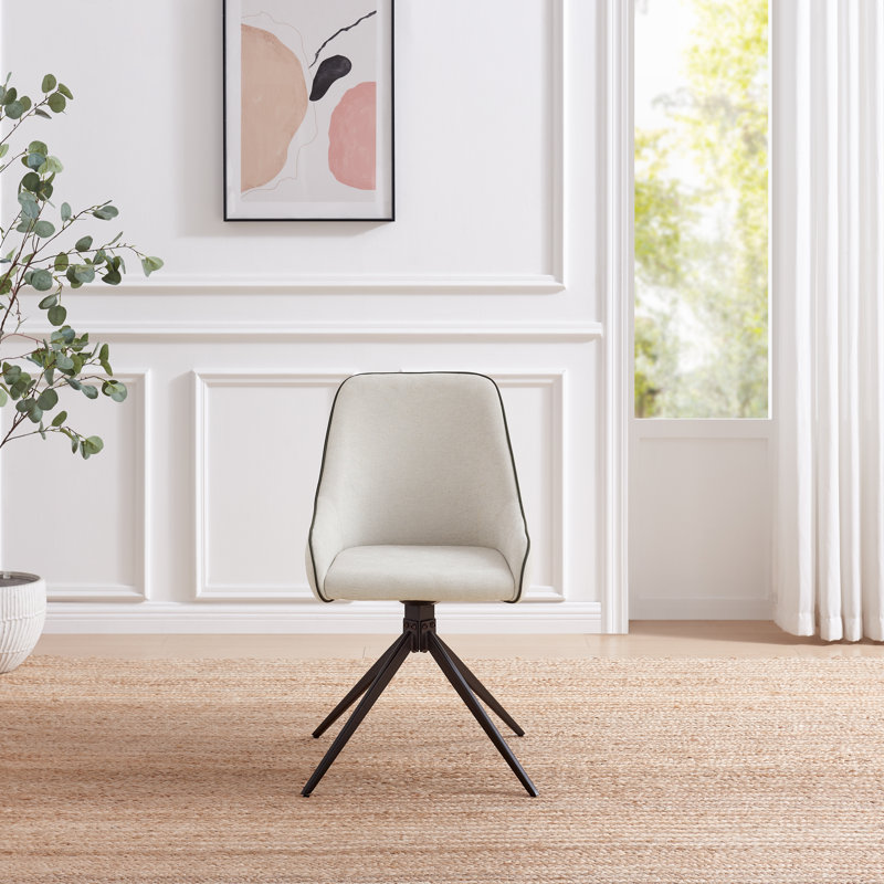 Ophelia Luxury Fabric Upholstered Swivel Dining And Office Chair With Metal Legs, Cream