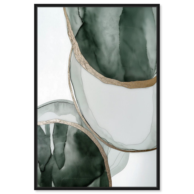 «Fluid Enchantment», art abstrait vert par Art Remedy, Cadre noir, H 16 po x l 11 po x P 1,2 po