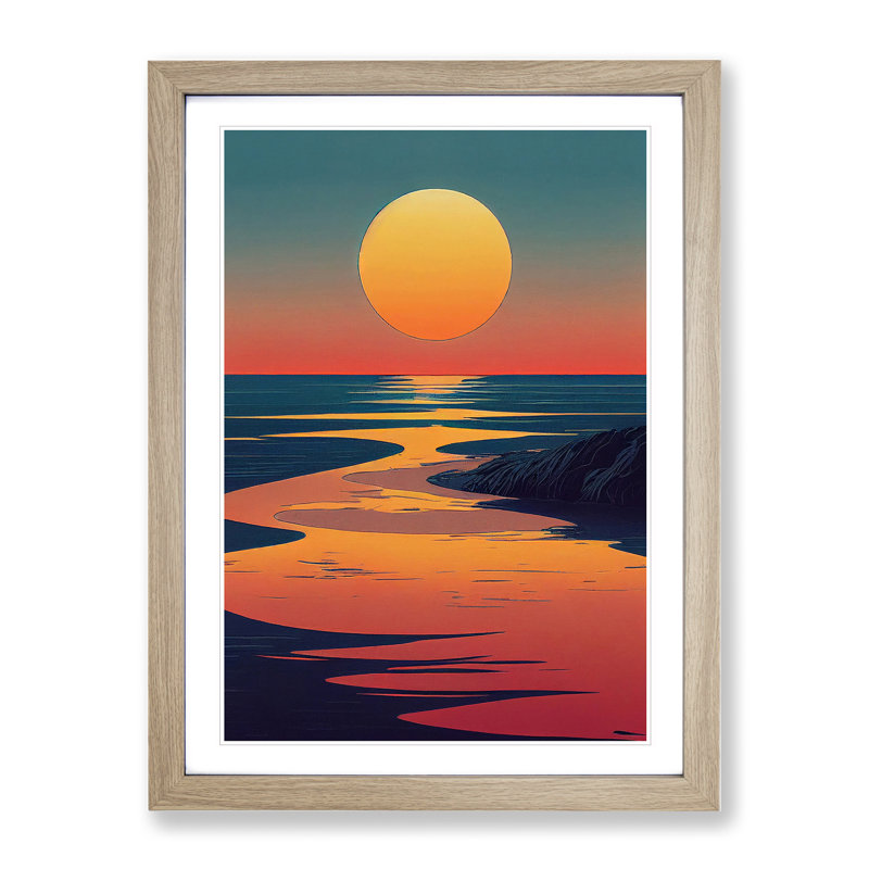 Masterful Sunset - Single Picture Frame Print, Oak, 64cm H x 46cm W x 2cm D
