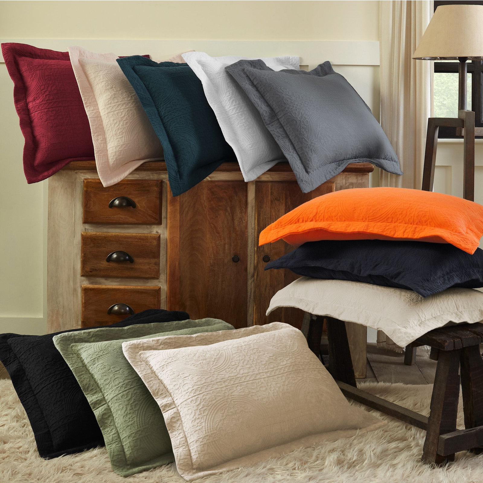 Swanton Cotton Coverlet Set, Gray, King Coverlet + 2 Shams
