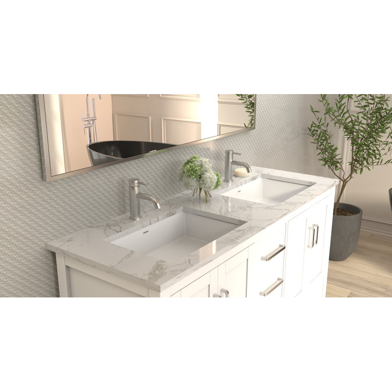 Badeloft 23.6" x 16.3" Rectangular Stone Resin Undermount Bathroom Sink with Overflow UB-05-G in Glossy White, Glossy White