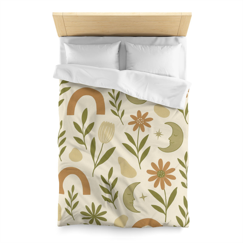 Microfiber Duvet Cover Boho Style, Design 54, White, Twin Duvet Cover