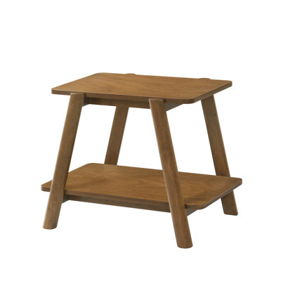 Rectangular Walnut Wood End Table - Shelf For Organizing Essentials In Living Room Mid-Century Modern Coffee Table, Storage And Decorative Items