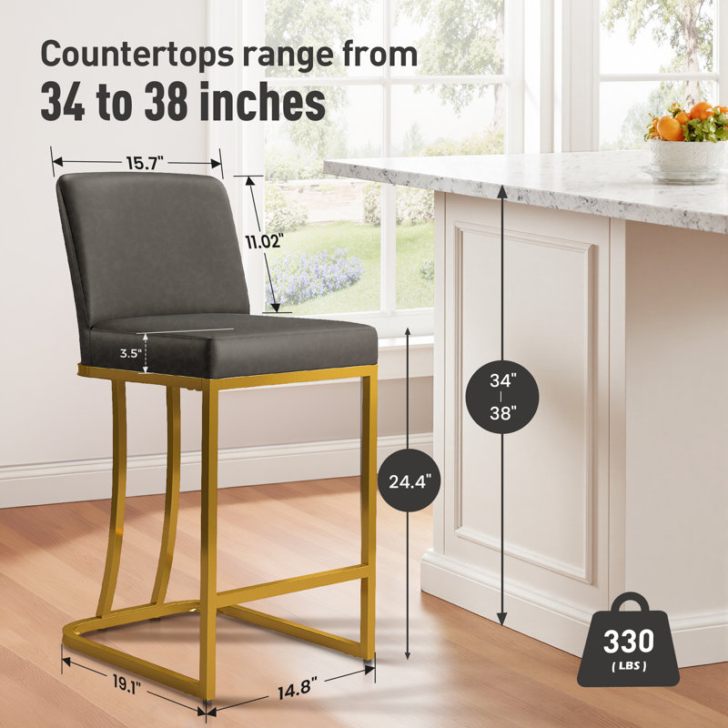 Tabouret Seese, Gris, Tabouret de comptoir (siège d’une hauteur de 24, Or