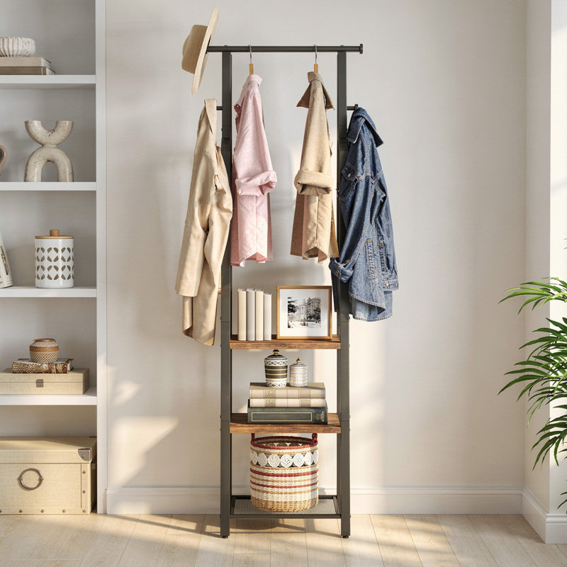 Freestanding 8 - Hook Coat Rack with Storage Shelves