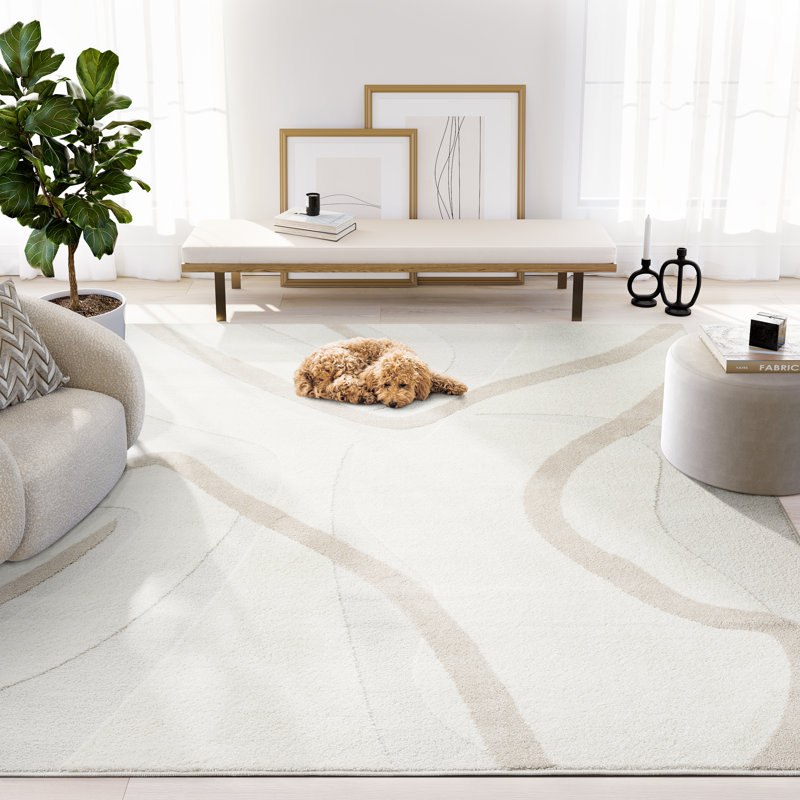 Tapis abstrait crème à motif abstrait NOM120A de Abani Rugs, Rectangle 4pi x 6 pi