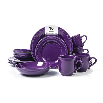HomeVSS 16-Piece Pearl Dots Stoneware Dinnerware Set, Service for 4
