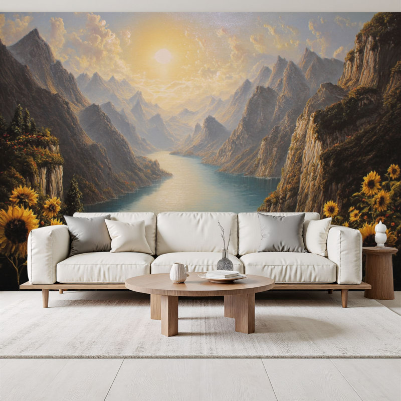 Papier peint auto-adhésif Sunset Mountain Nature Lake Lake Scenery, L 96 po x l 69 po