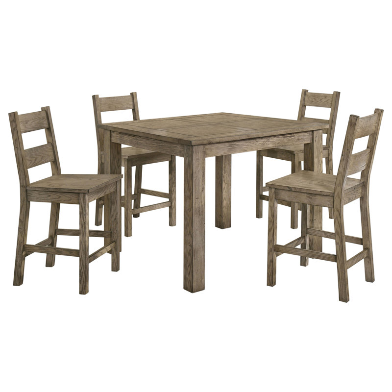 Ensemble de salle à manger 5 pièces à hauteur de comptoir, H 35,75 po x l 43,5 po x P 43,5 po, Chêne clair, Chêne clair