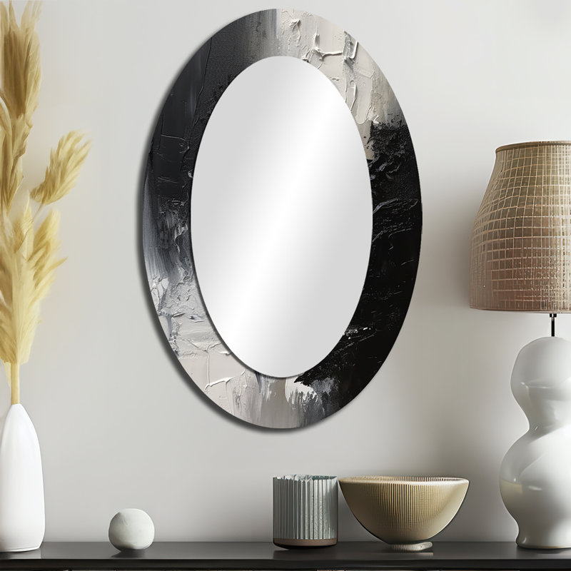 Miroir mural moderne noir et blanc Brushstrokes II, 36 po x 24 po