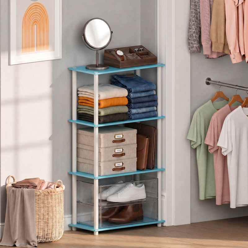 Étagère pour garde-robe Malley Toolless, Bleu clair/blanc