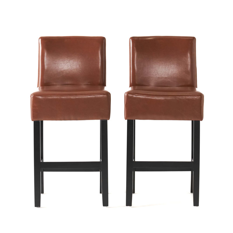 Tabouret de comptoir rembourré avec structure en bois massif, ensemble de 2, Brun-rouge