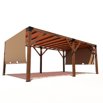 Pergola en bois de cèdre 12 x 20 pi - Pavillon de jardin robuste avec abat-jour rétractable, toit rigide, utilisation sur terrasse et jardin, spécification: boîte de 1/8