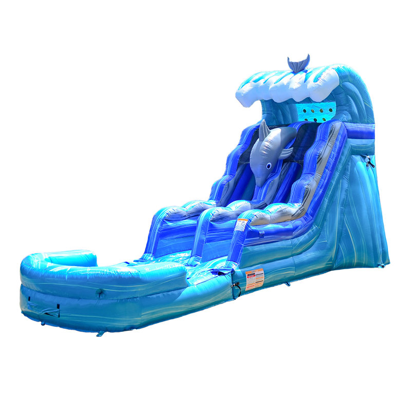 Glissade d'eau gonflable JumpOrange Dolphin 15 pi (avec ventilateur)