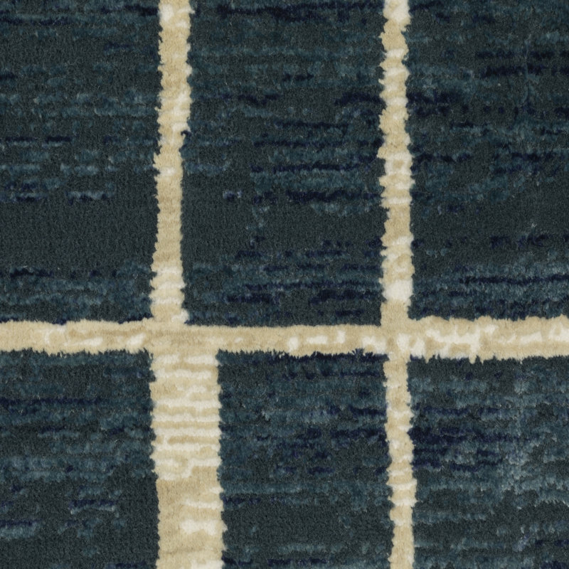 Tapis géométrique rayé bleu / ivoire Rayan, Rectangle 3 pi 3 po x 5 pi