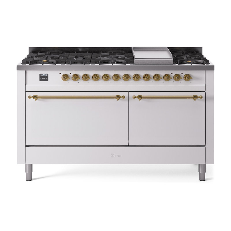 Cuisinière à double combustible de 60 po avec 9 brûleurs scellés et plaque chauffante (porte pleine) Nostalgie II de la série ILVE