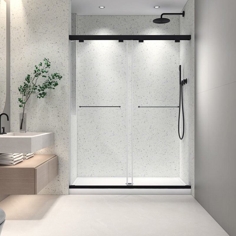 6076 Inch North American Frameless Double Sliding Matte Black Shower Door With Adjustable Soft Closing Function 8Mm Tempered Glass With Nano Easy Cleaning And Stick Explosion-Proof Menbrance