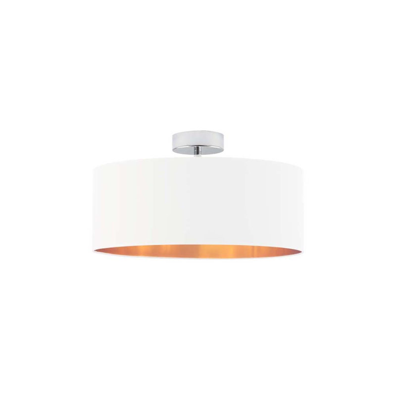 Sunburg Fabric Semi Flush Mount, White, Silver, 30cm H x 40cm W x 40cm D