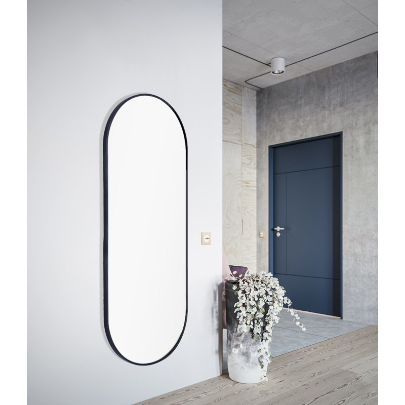 Chaya Metal Oval Wall Mirror, Matte Black, 152cm H x 56cm W