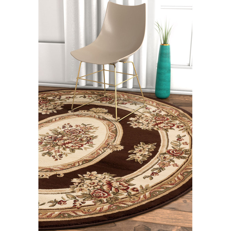 Tapis brun tissé à la machine Pickett, Rond 7 pi 10 po
