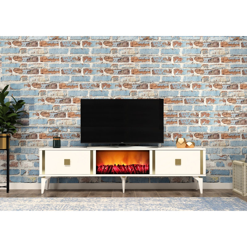 Keikei Unfinished TV Stand, Gold/White