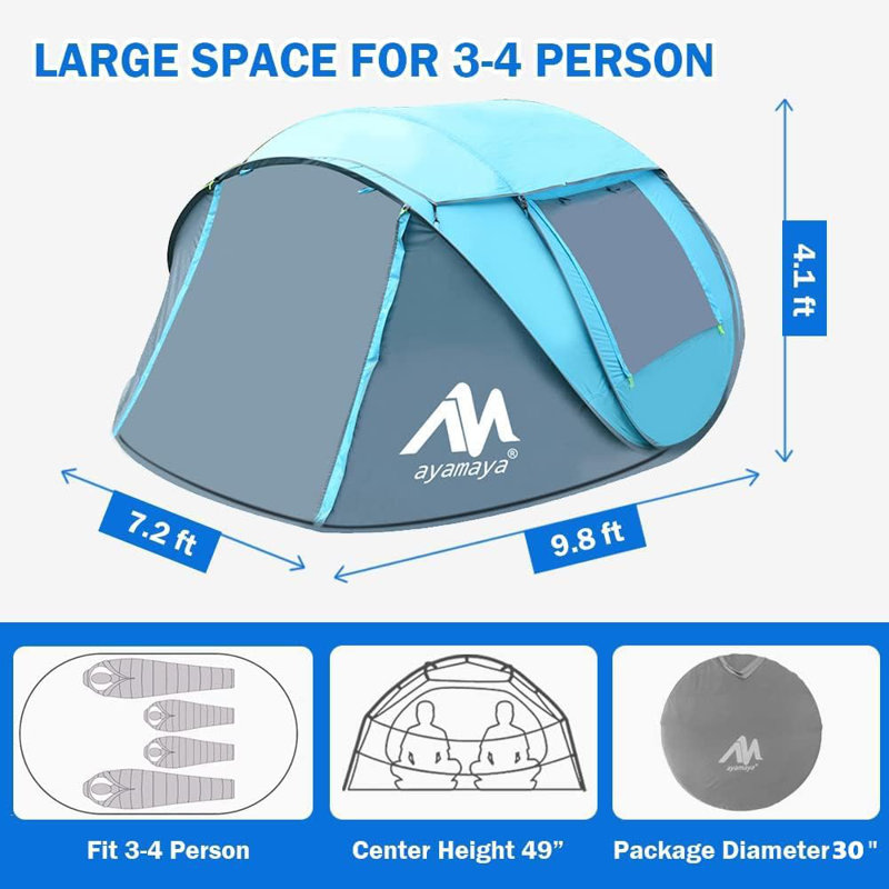Tente escamotable pour 4 personnes, Bleu