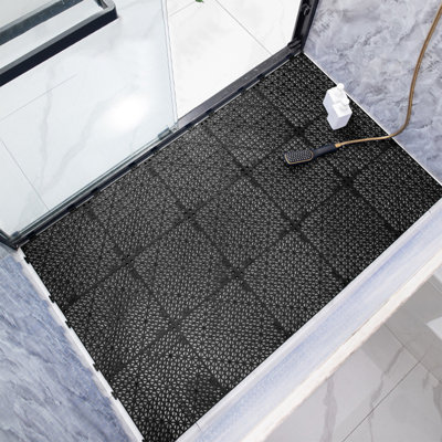  Non Slip Bath Tub Shower Mat, Quick Dry Machine Washable Bath Mat with Drain Holes and Suction Cups for Bathroom Stall and Tub Floor, Bathroom Essentials (Black)