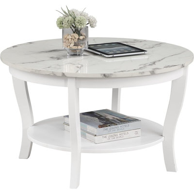 Table basse ronde Heritage 30 po - Table de salon classique avec tablette de rangement, table de centre de salle familiale traditionnelle